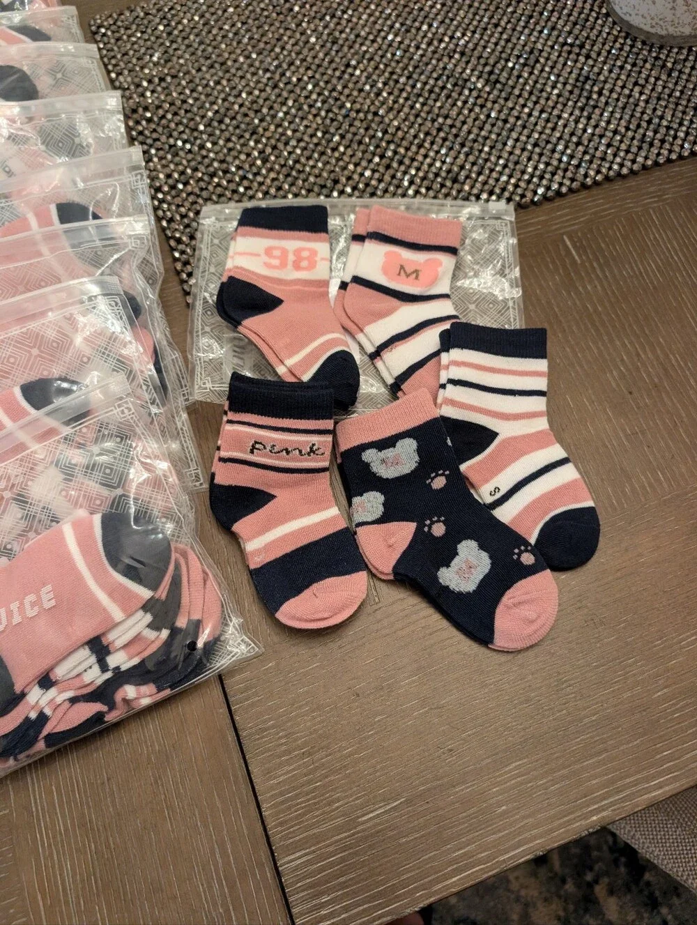 Kids 5-Pack Pink & Navy Cotton Blend Socks